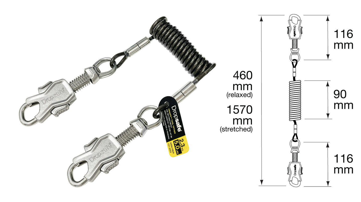 Coil Tool Lanyard - Twin Carabiners - 2.3 kg / 5 lbs