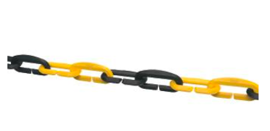 Yellow and black plastic safety chain barricade, 20 meters long