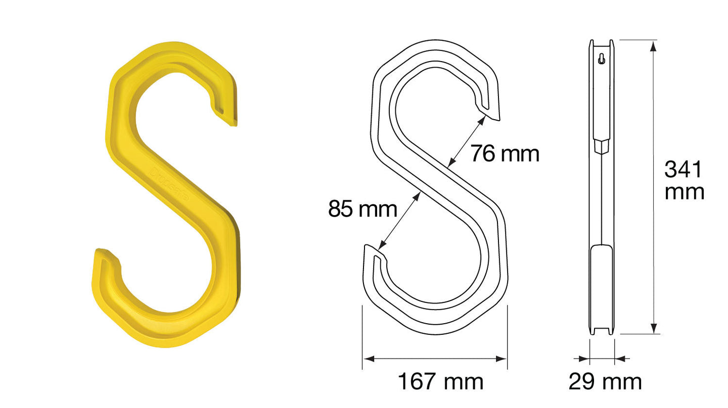 Yellow plastic S-shaped cable hook medium, 76mm 85mm 167mm, pack of 10