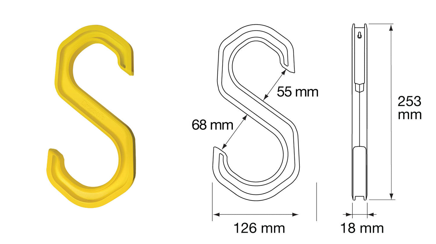 Pack of 20 small yellow S-shaped cable hooks with smooth curved design
