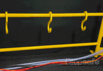 Small yellow metal hook rack with three evenly spaced hooks, pack of 20