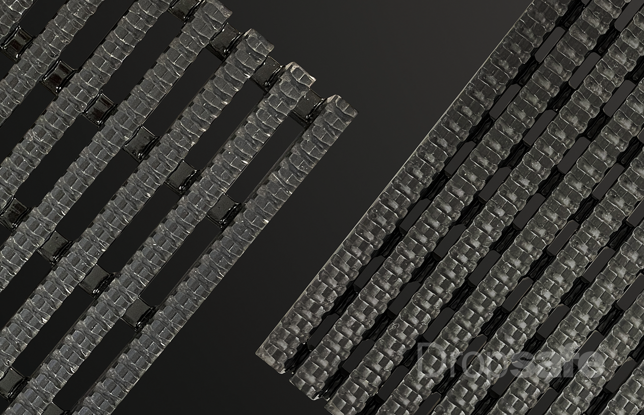 Black carbon fiber watch straps with sleek interlocking links for Dropsafe Matting