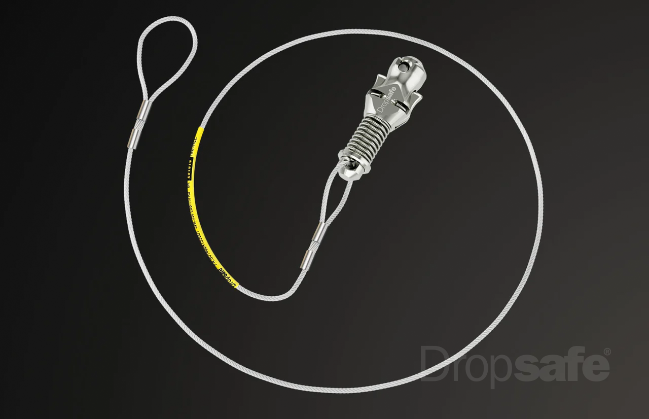 Silver Dropsafe Slings lanyard with spring clip and yellow label