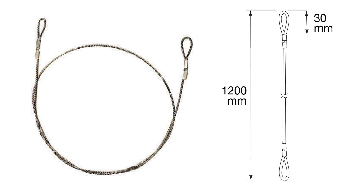 1200mm steel wire rope sling with looped ends, SWL 80kg