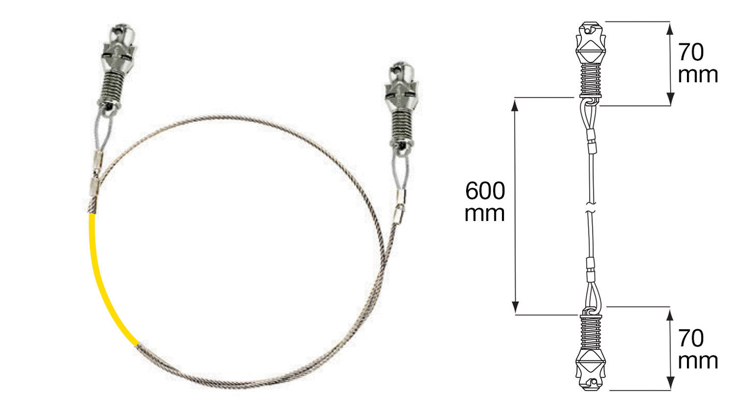 Double Trisafe sling with 600mm silver cable, yellow sleeve, SWL 80kg