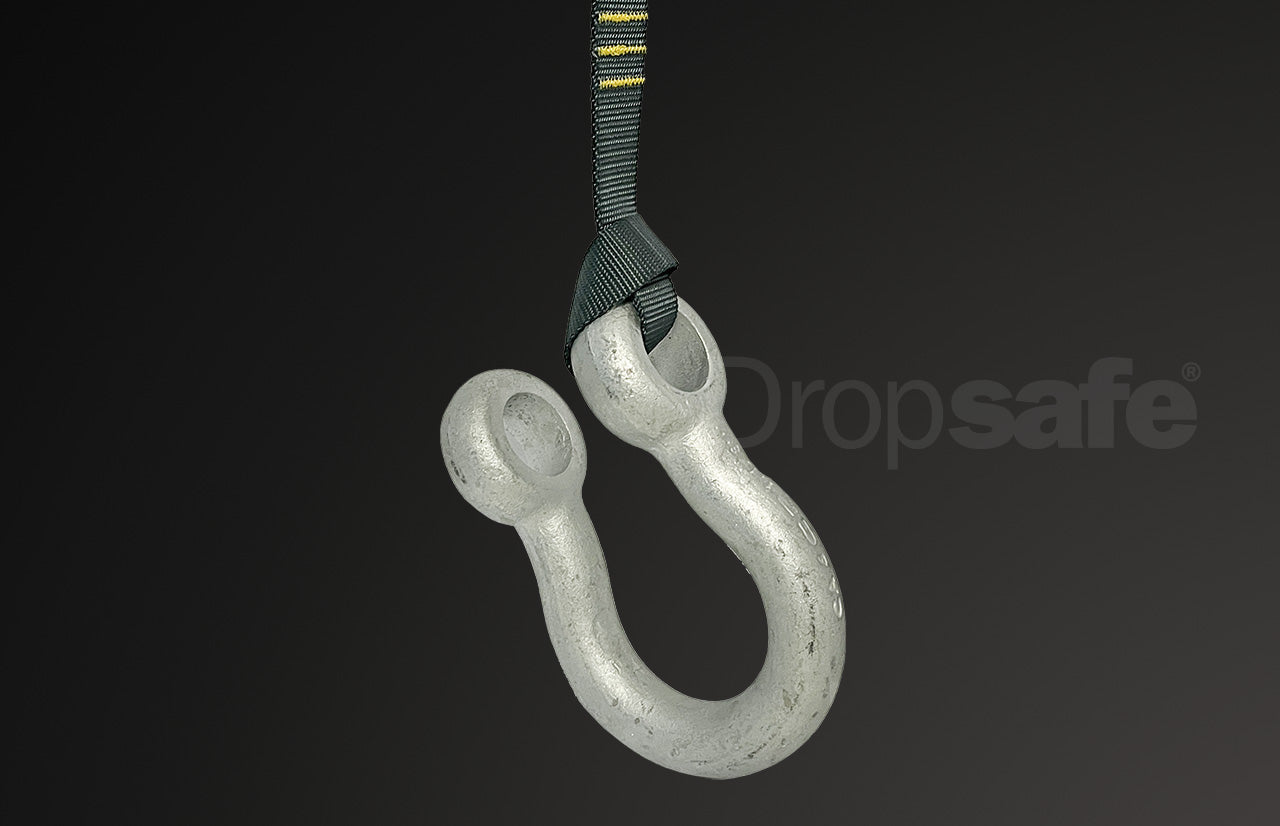 Silver metal safety hook for webbing tool lanyard with worn finish